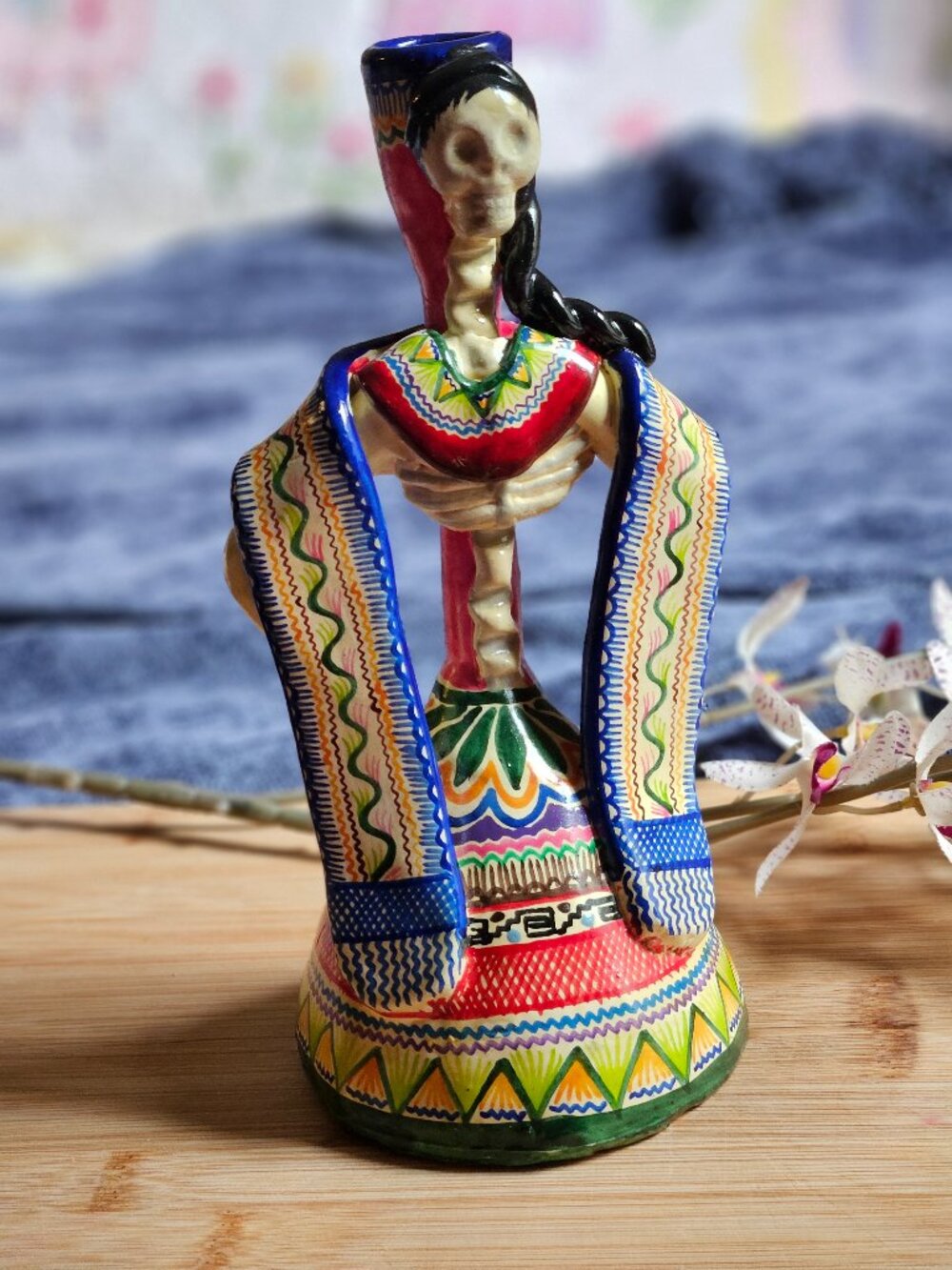VINTAGE OAXACAN MUERTOS SENORITA WOMAN CANDELABRA.CLAY SCULPTURE.STUNNING!